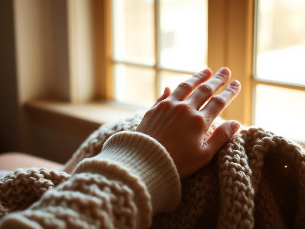 Hands resting in warm window light